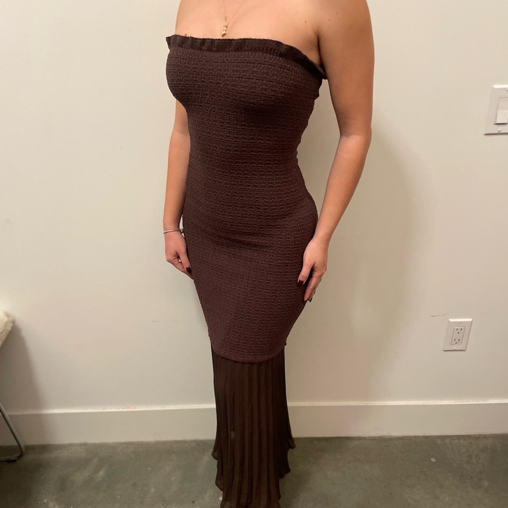 Chic One Shoulder Brown Dress